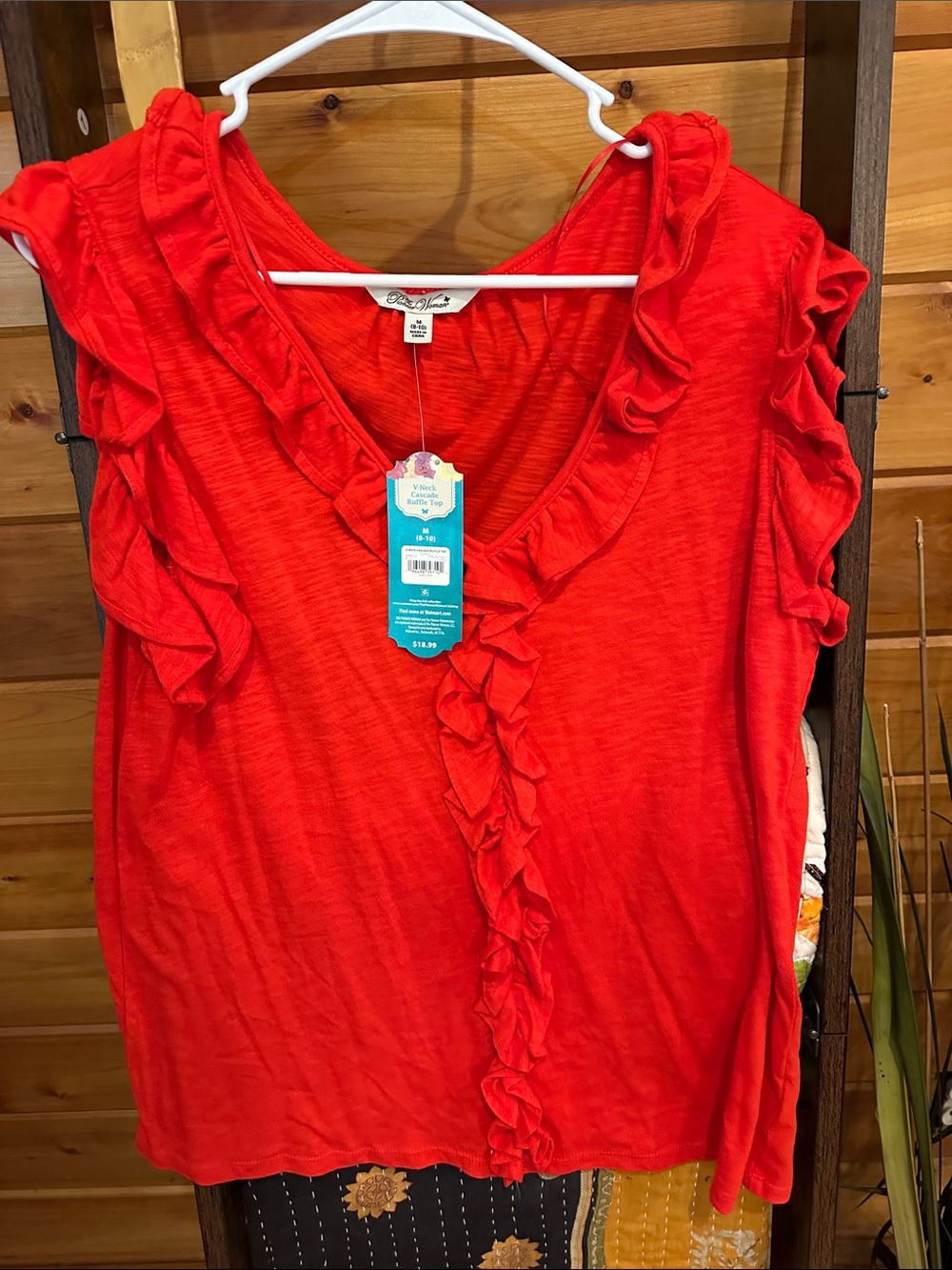 The Pioneer Woman Red Ruffle V-Neck Tank Top